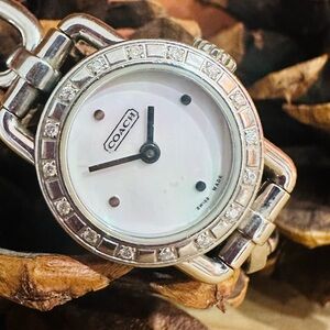 COACH ~ Silver-Tone Bracelet Watch with Pink Iridescent Dial